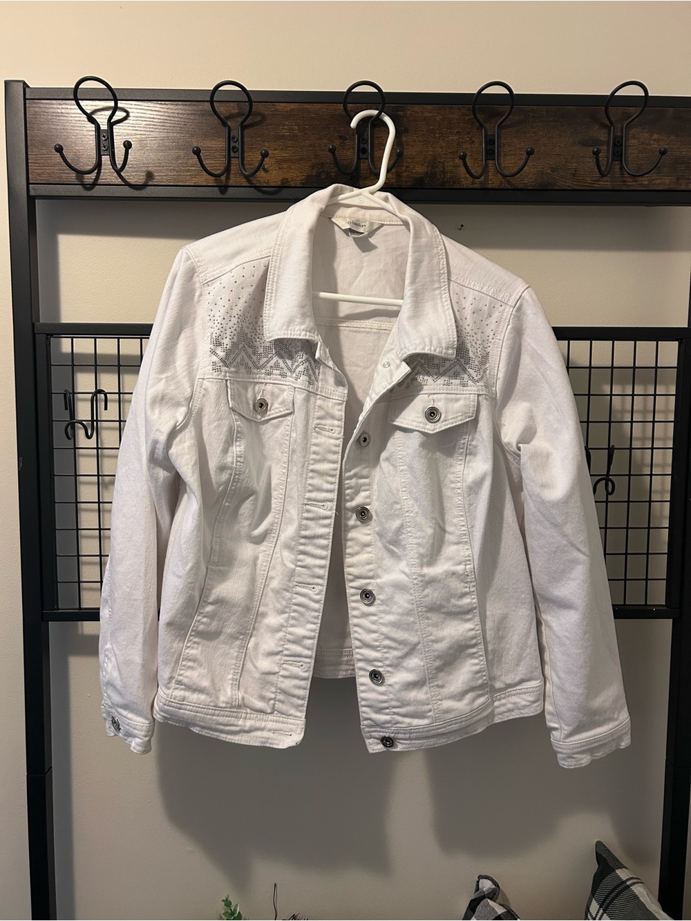 CJ Banks White Embroidered Denim Jacket
